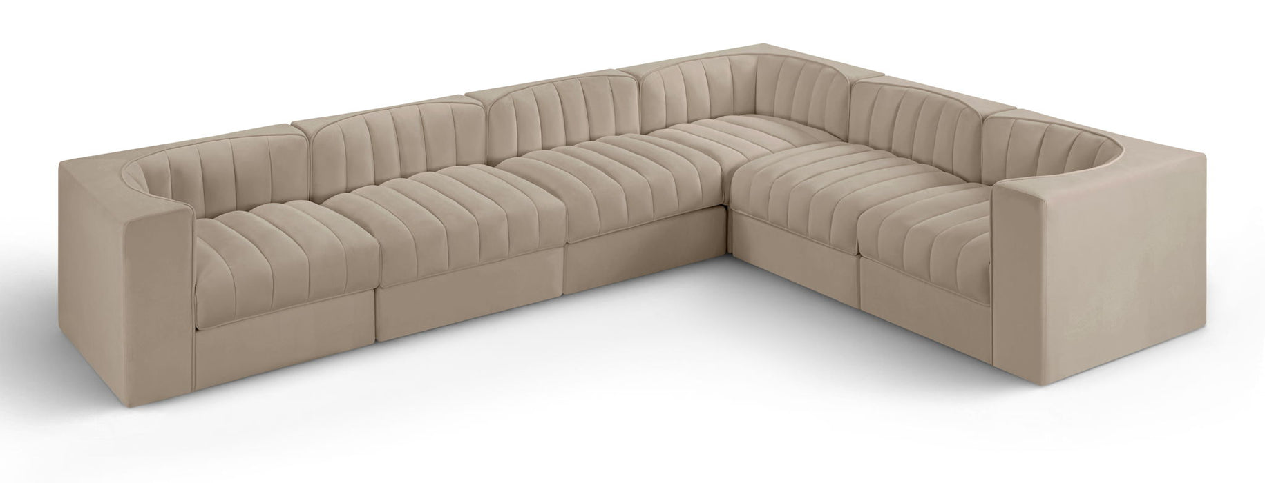 Rummi - Velvet Performance Fabric Upholstered 6 Piece Modular Sectional (With 3 Corner Chairs) - Simple Home Plus