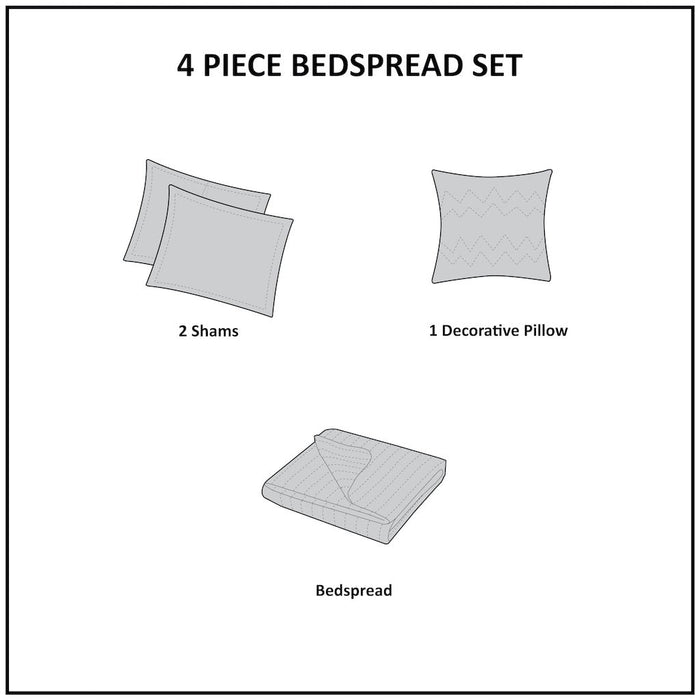 Breanna - King 4 Piece Reversible Tailored Bedspread Set - Neutral - Simple Home Plus