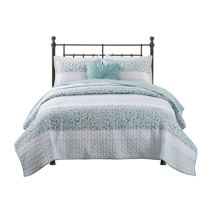 Caralie - 4 Piece King Seersucker Coverlet Set With Throw Pillow - Aqua - Simple Home Plus