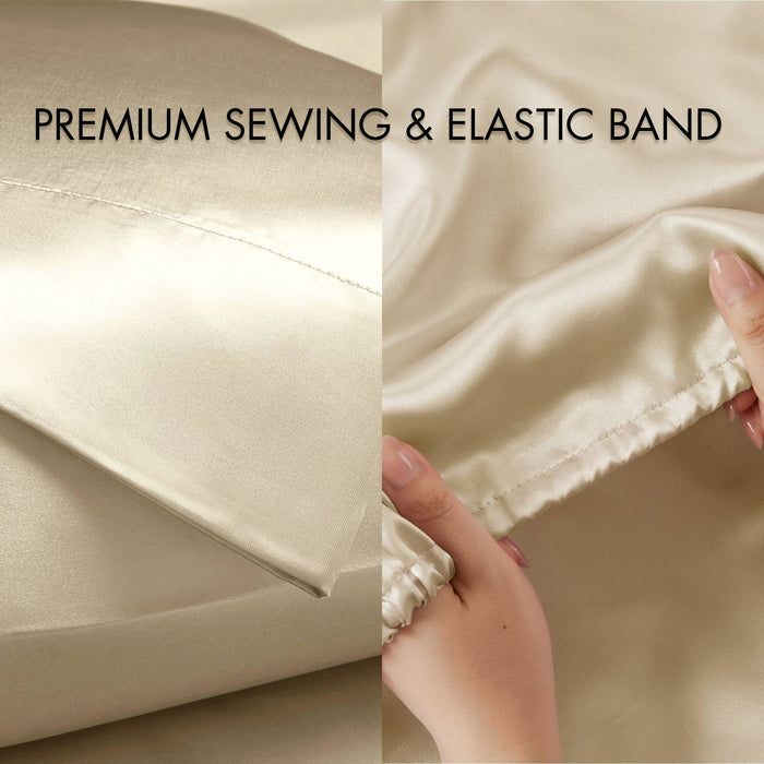 Satin - 6 Piece California King Luxury Sheet Set - Champagne - Simple Home Plus