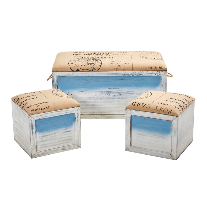 Ocean Breeze Storage Boxes Bench and Seating Set (Set of 3)