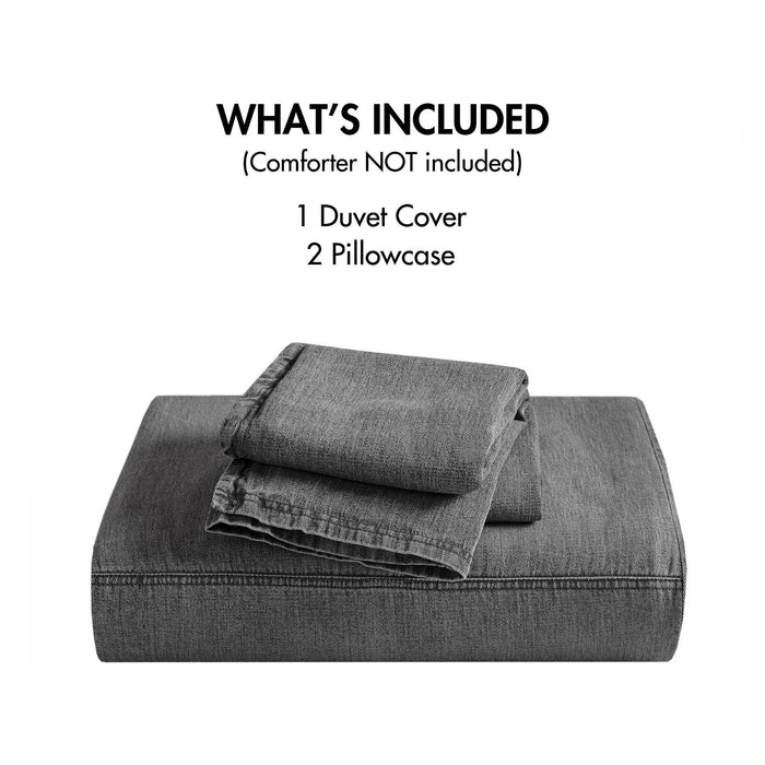 Mckenzie - 3 Piece King/California King Twill Washed Duvet Set - Gray - Simple Home Plus