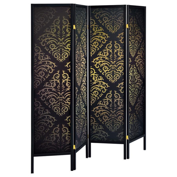 Haidera - 4-Panel Room Divider Folding Screen - Black Damask - Simple Home Plus