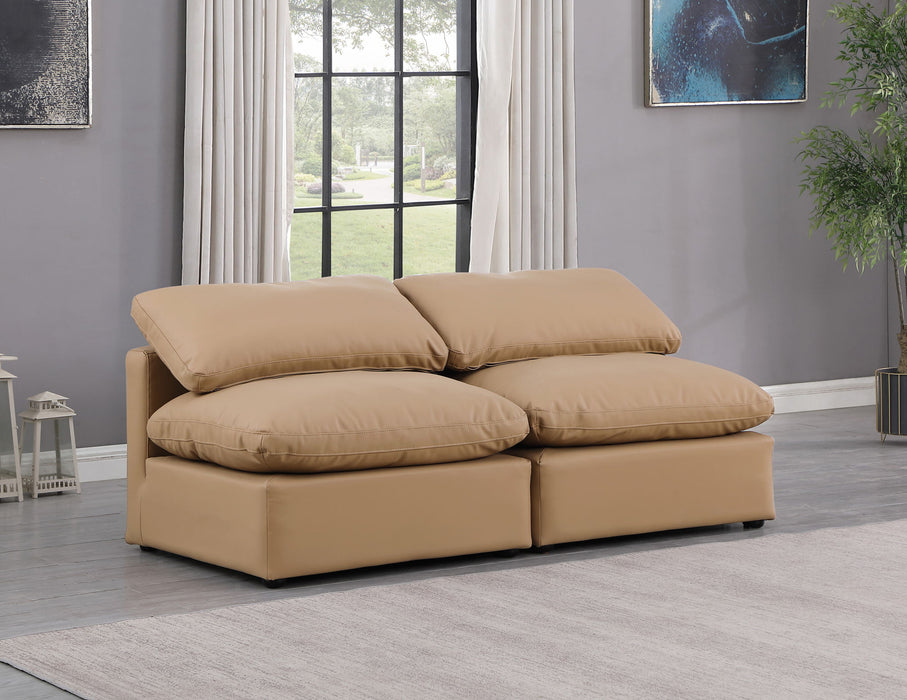 Indulge - Faux Leather 2 Piece Modular Armless Sofa - Tan - Simple Home Plus