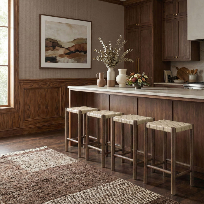 Entwine - Vegan Leather Upholstered Backless Counter Stool - Painted Brown - Simple Home Plus