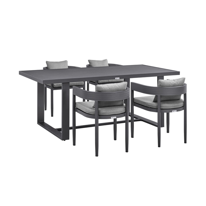 Menorca - Outdoor Patio 5-Piece Dining Table Set In Aluminum With Gray Cushions - Simple Home Plus