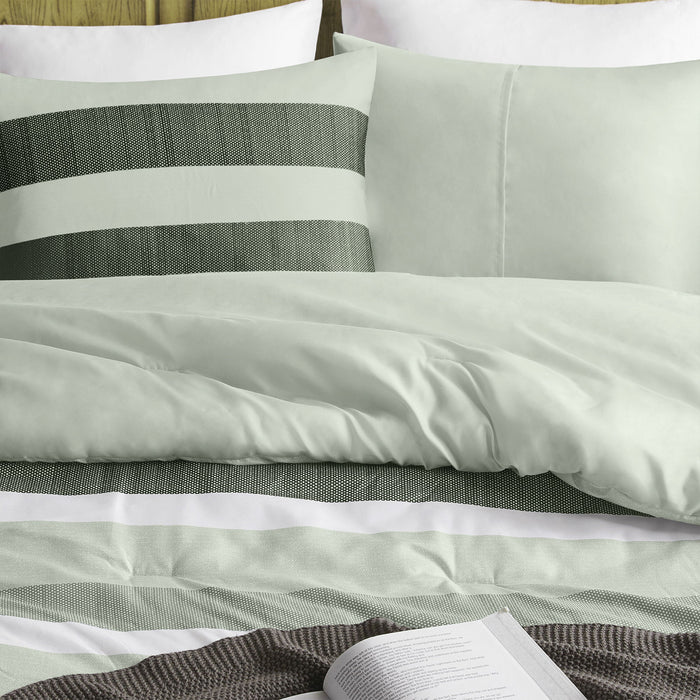 Blais - King Stripe Textured Print Comforter Set - Sage - Simple Home Plus