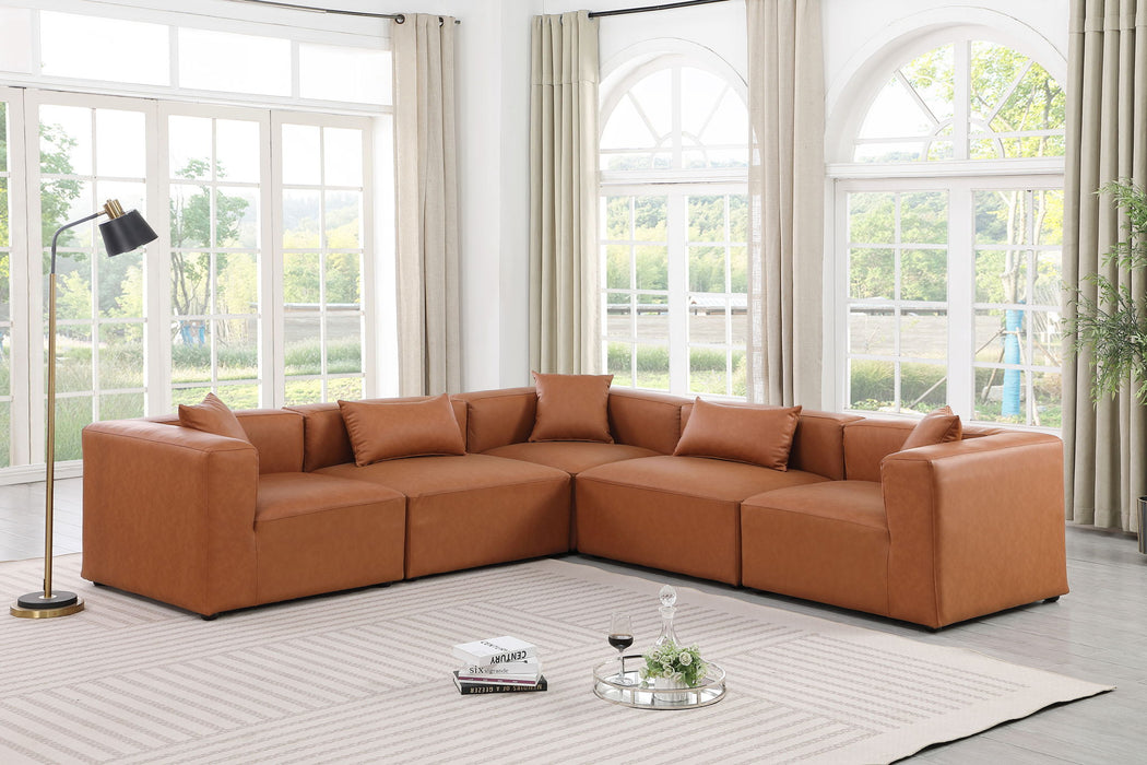 Cube - 5 Piece Modular Corner Sectional - Cognac - Simple Home Plus