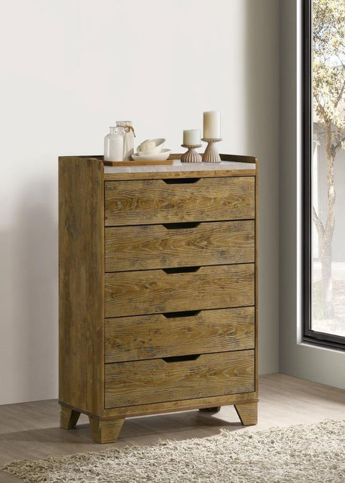 Henderson - 5-Drawer Bedroom Chest Of Drawers - Medium Oak - Simple Home Plus
