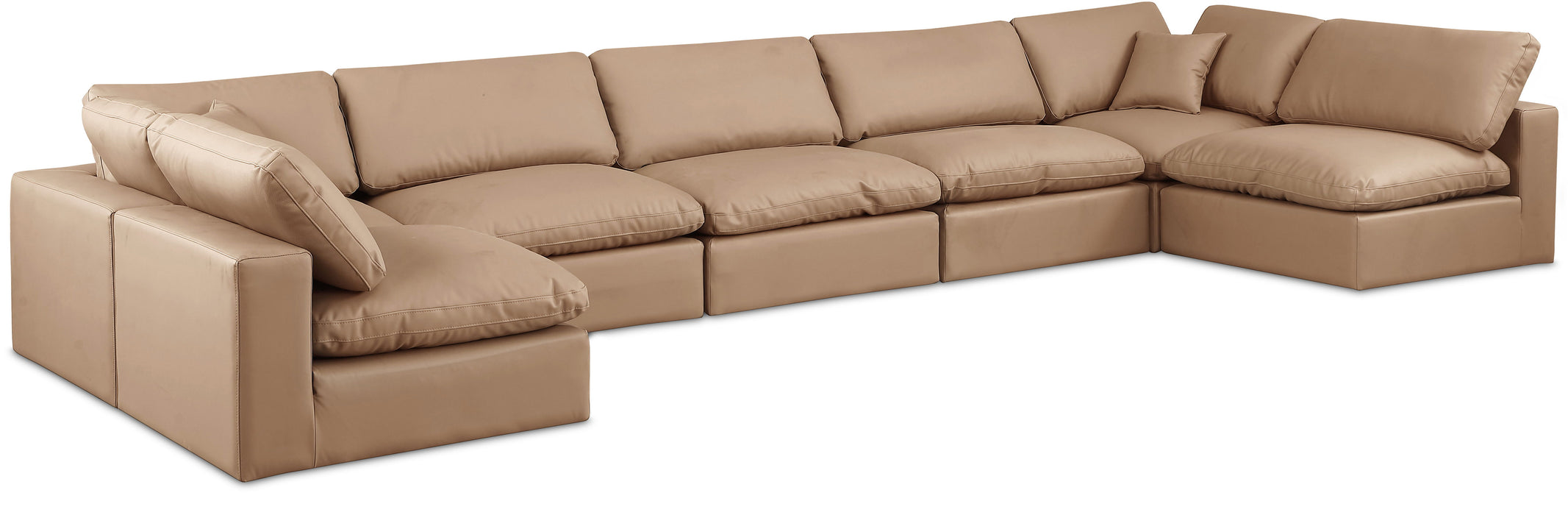 Comfy - 7 Piece Faux Leather Modular Armless Sectional - Tan - Simple Home Plus