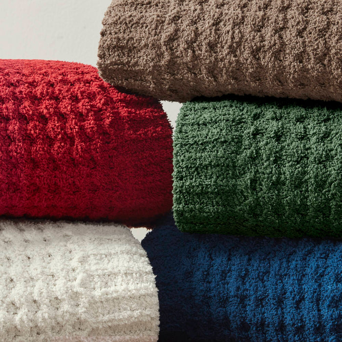Rowan - Waffle Knit Chenille Throw - Navy Blue - Simple Home Plus