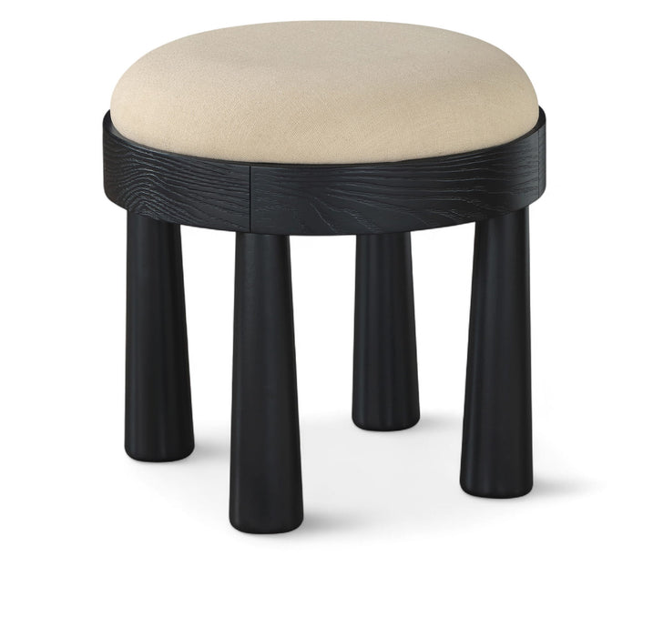 Larea - Linen Textured Fabric Ottoman - Black Base - Simple Home Plus