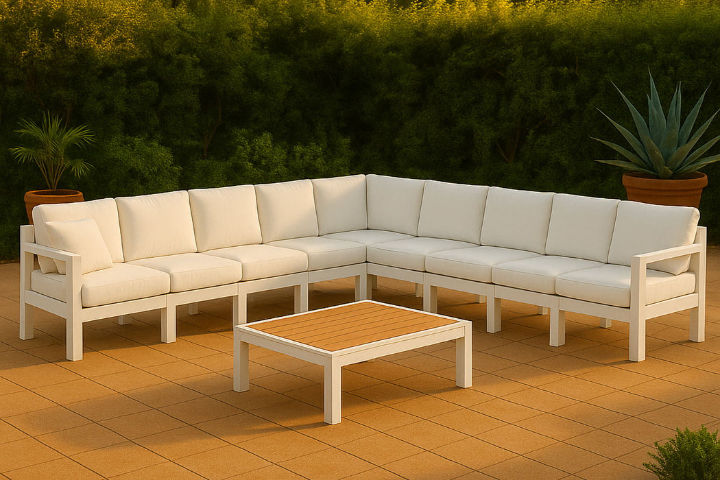Nizuc - Outdoor Patio 9 Piece Modular Sectional With White Frame - Simple Home Plus