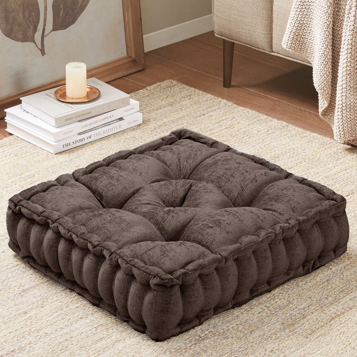 Azza - Poly Chenille Square Floor Pillow Cushion Compress Pack - Brown