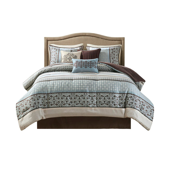 Princeton - Queen Piece Comforter (Set of 7) - Blue - Simple Home Plus