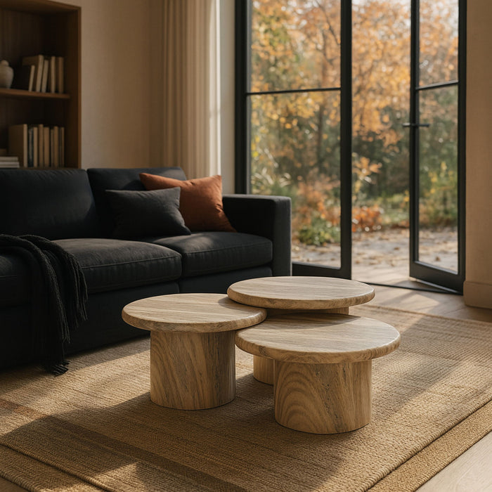 Emara - 3 Piece Concrete And Fiberglass Indoor / Outdoor Coffee Table - Simple Home Plus