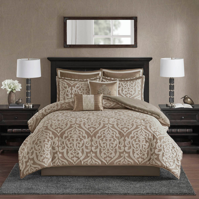 Odette - King 8 Piece Comforter Set - Tan - Simple Home Plus