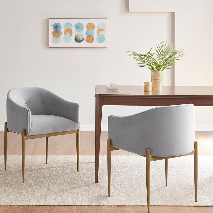 Sheraton - Tufted Low Back Upholstered Arm Dining Chair (Set of 2) - Gray - Simple Home Plus