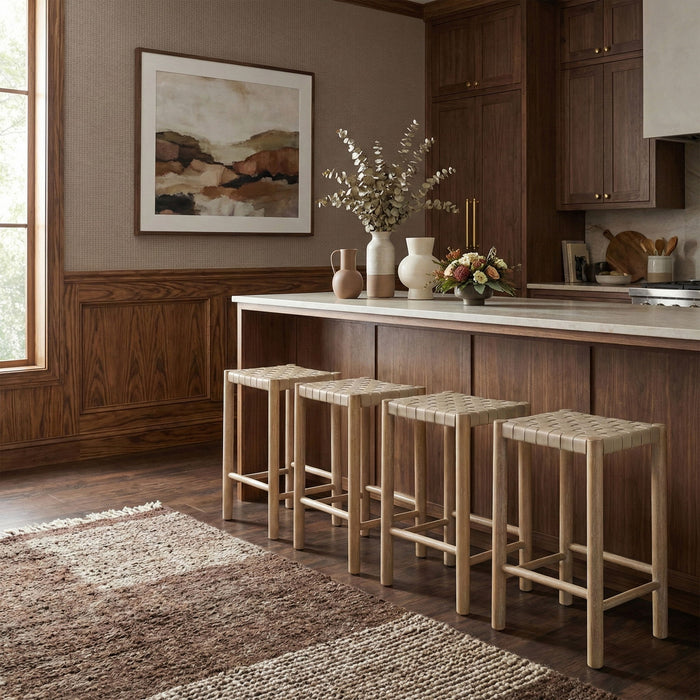 Entwine - Vegan Leather Upholstered Backless Counter Stool - Painted Natural - Simple Home Plus
