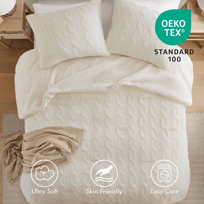 Riordan - Full/Queen Cable Knit Comforter Set - Ivory - Simple Home Plus