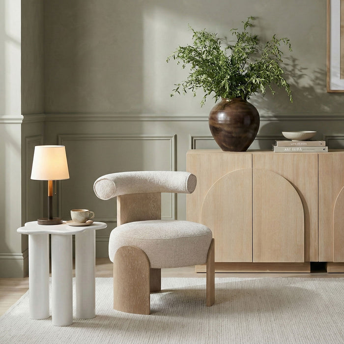 Calder - Linen Textured Fabric Upholstered Accent Chair - Painted Natural Base - Simple Home Plus