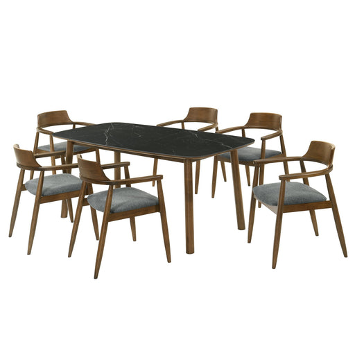 Emorie - 7-Piece Wood Dining Set - Walnut - Simple Home Plus