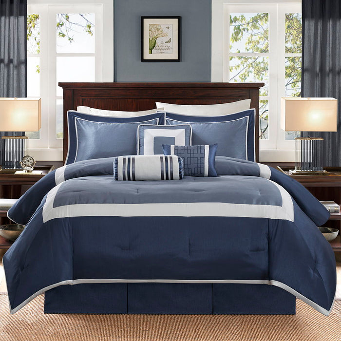 Genevieve - Queen Comforter (Set of 7) - Navy - Simple Home Plus