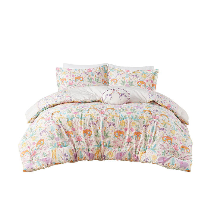 Lulu - Floral Reversible Cotton Twin Comforter Set With Throw Pillow - Purple
