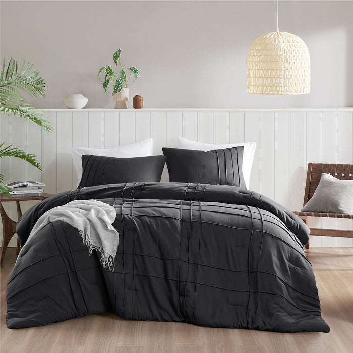 Porter - Twin/Twin Long Soft Washed Pleated Comforter Set - Black - Simple Home Plus