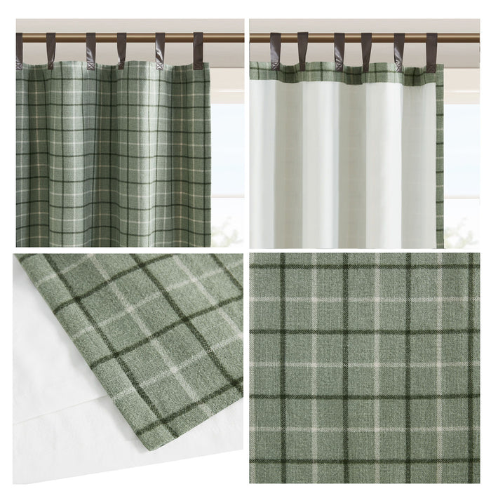 Anaheim - Plaid Faux Leather Tab Top Curtain Panel With Fleece Lining - Green - Simple Home Plus