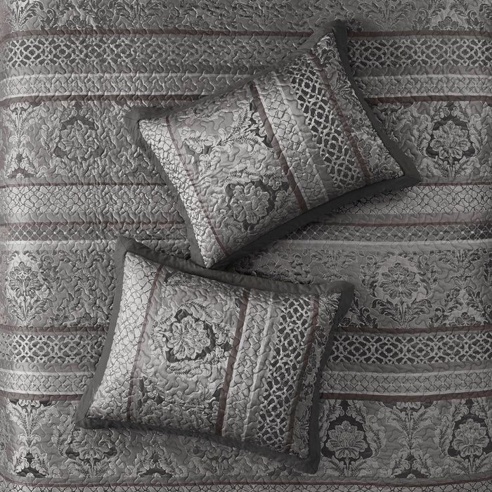 Bellagio - 5 Piece Queen Reversible Bedspread Set - Gray - Simple Home Plus