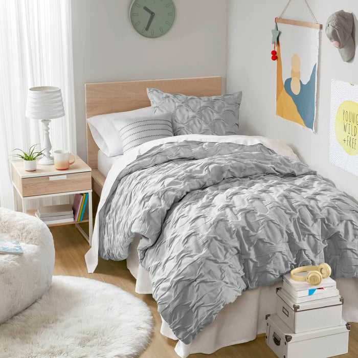 Bailey - Full/Queen Diamond Pucker Comforter Set - Gray - Simple Home Plus
