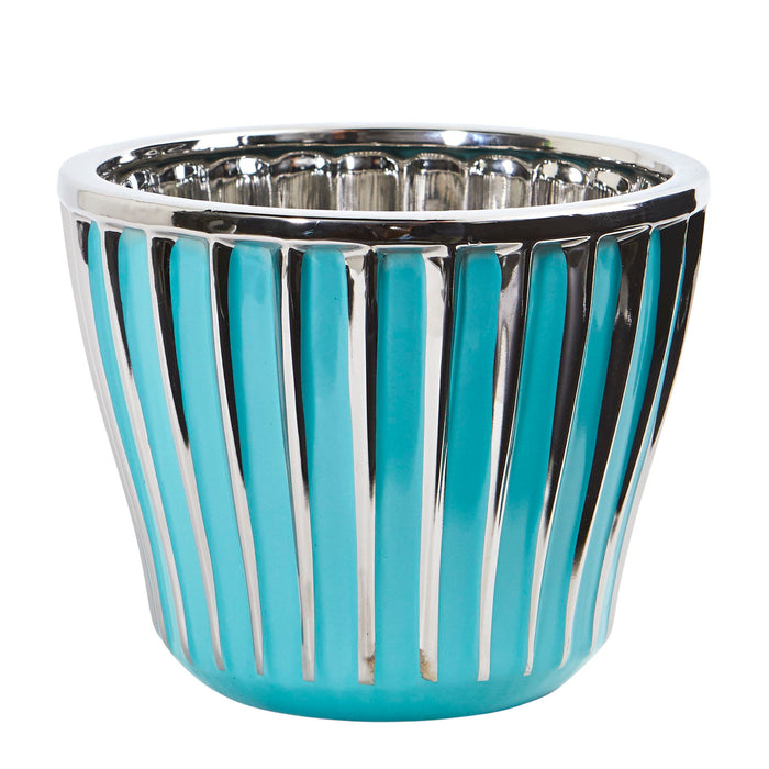 7.5" Turquoise Vase with Silver Trimming