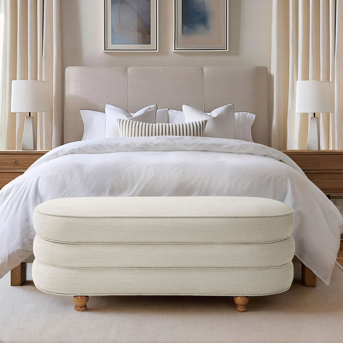 Kylan - Oval Channel Storage Bench With Wooden Ball Feet - Cream