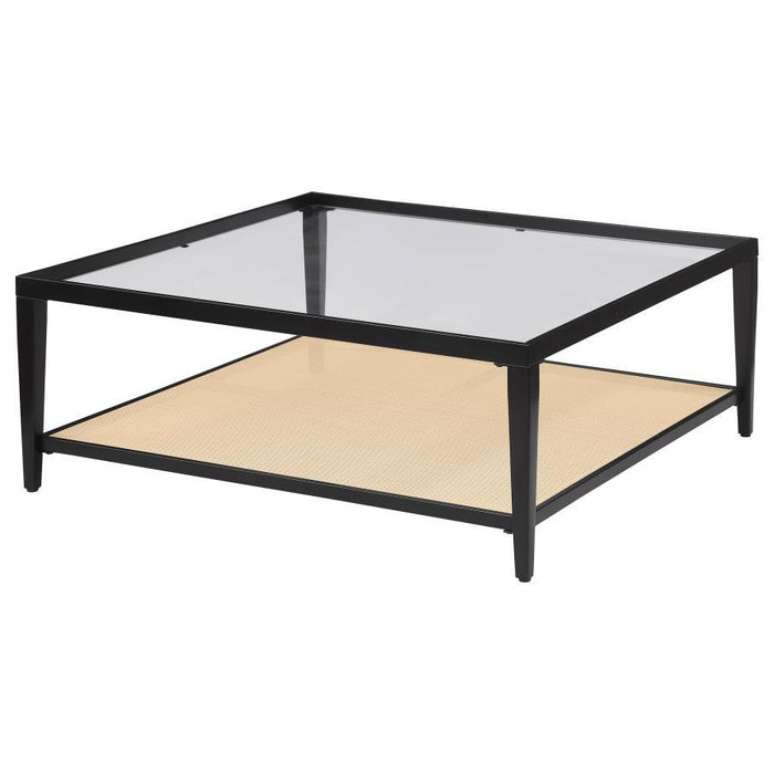 Amherst - Glass Top Metal with Cane Shelf Table - Simple Home Plus