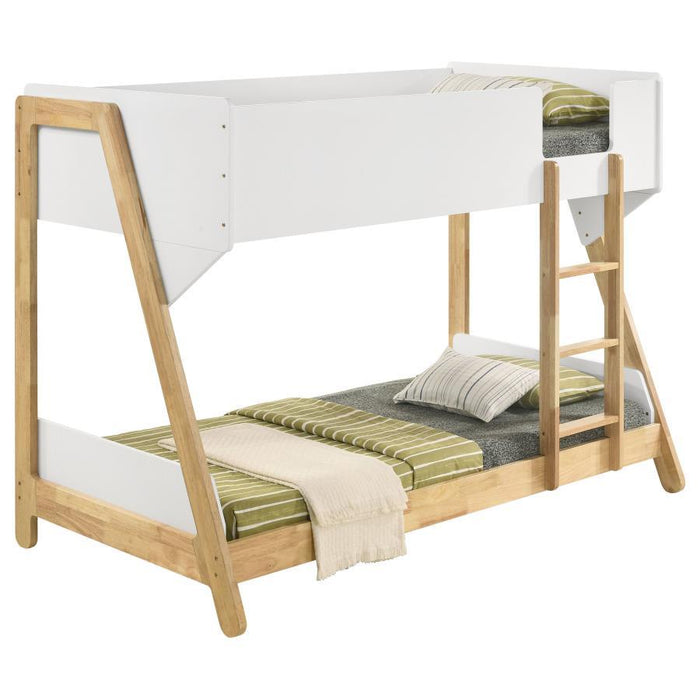 Wyatt - Wood Twin Over Twin Bunk Bed - White And Natural - Simple Home Plus