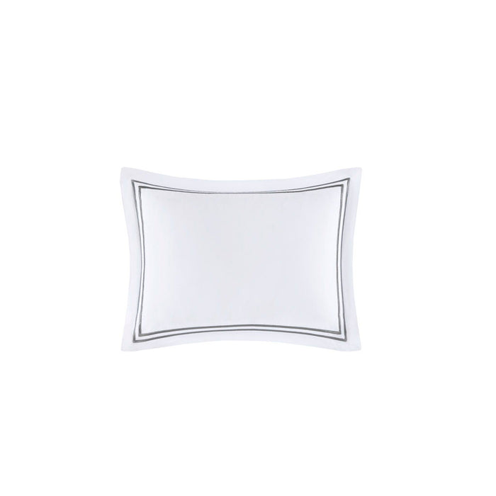 500 Thread Count Luxury - King Sateen Embroidered Comforter Set - White / Gray - Simple Home Plus