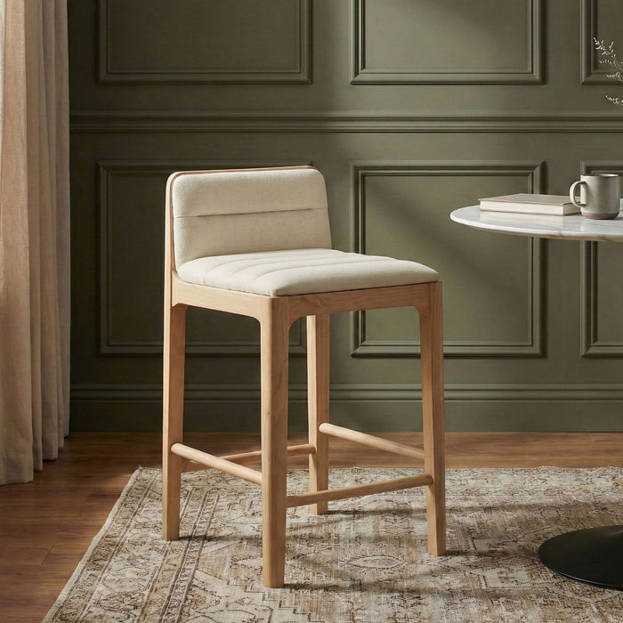 Ellis - Vegan Leather Upholstered Counter Stool (Set of 2) - Natural Base - Simple Home Plus