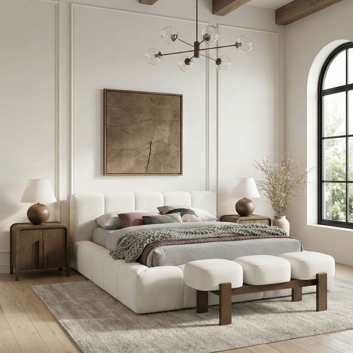 Woodcrest - Vegan Leather Upholstered Bench - Painted Brown Walnut Base - Simple Home Plus