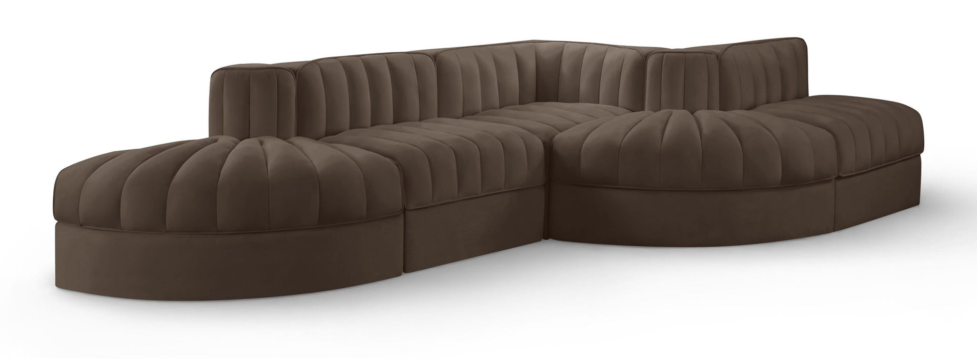 Rummi - Rounded Velvet Performance Fabric Upholstered 5 Piece Modular Sectional - Simple Home Plus