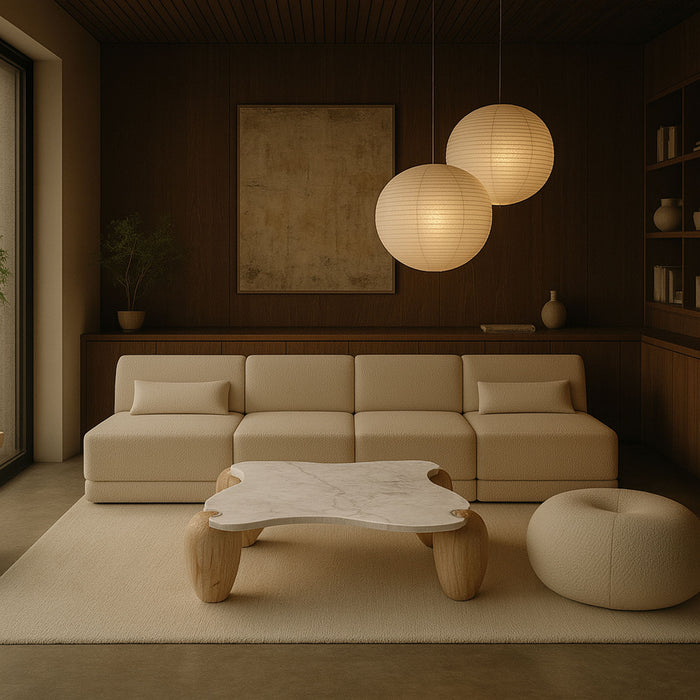 Liona - Marble And Acacia Wood Coffee Table - Simple Home Plus