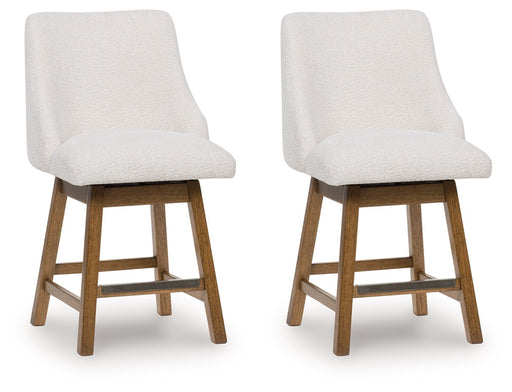 Cabalynn - Oatmeal / Light Brown - Upholstered Swivel Barstool (Set of 2) - Simple Home Plus