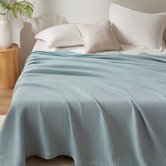 Waffle Weave - Cotton Blanket - Aqua - Simple Home Plus
