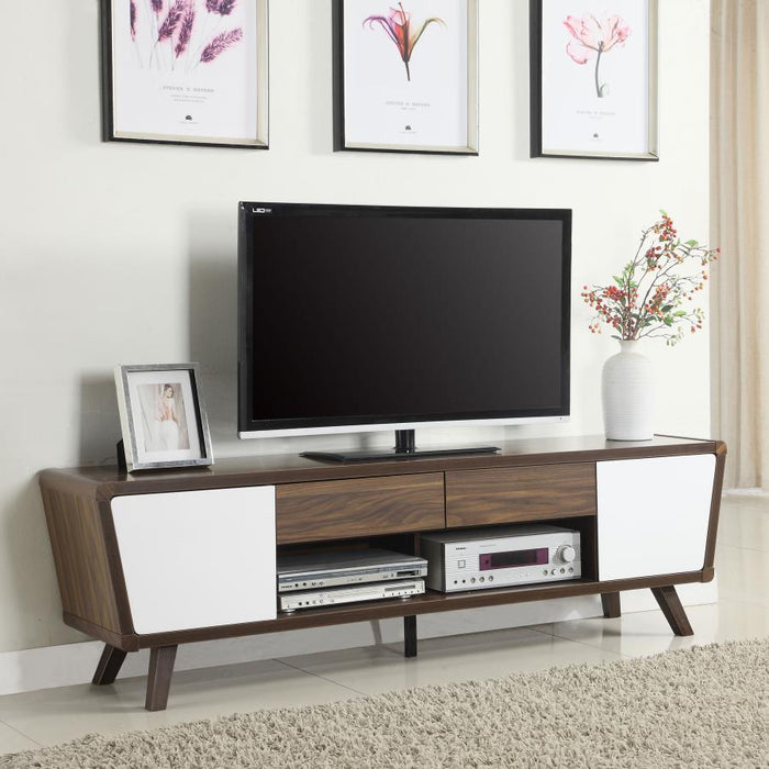 Alvin - 2 Door Engineered Wood TV Stand - Dark Walnut - Simple Home Plus