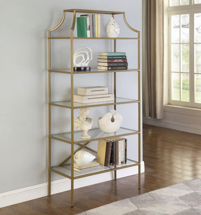 Serena - 5-Shelf Glass Bookshelf - Gold - Simple Home Plus