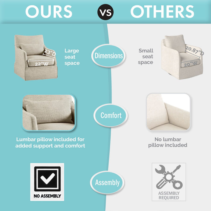 London - Upholstered Skirted Swivel Armchair With Lumbar Pillow - Mint - Simple Home Plus