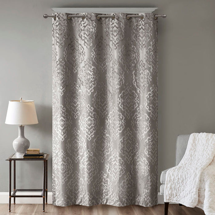 Mirage - 84" Knitted Damask Total Blackout Grommet Top Curtain Panel - Charcoal - Simple Home Plus