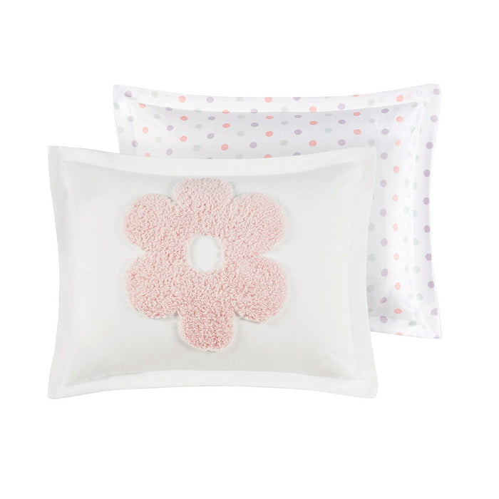 Gracie - Floral Reversible Tufted Chenille Twin Comforter Set With Flower Throw Pillow - White / Purple - Simple Home Plus