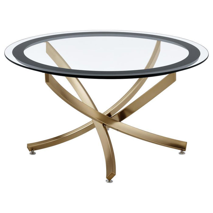 Brooke - Round Glass Top Coffee Table Metal Base - Simple Home Plus