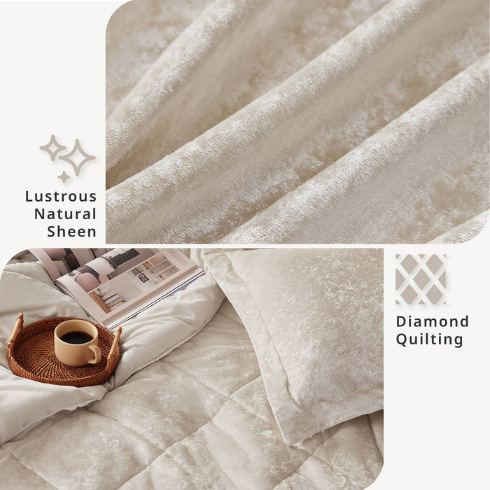 Felicia - Velvet Comforter Set With Throw Pillow - Champagne - Simple Home Plus